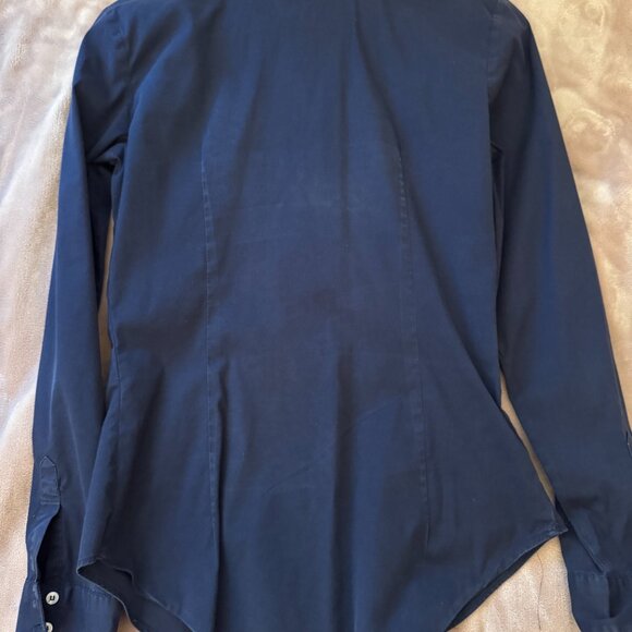 Zara Basics Navy and White Half Button Down Shirt - Picture 3 of 3